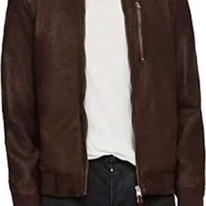 All Saints Oxblood Rich Brown Leather Kino Bomber Jacket - men’s large